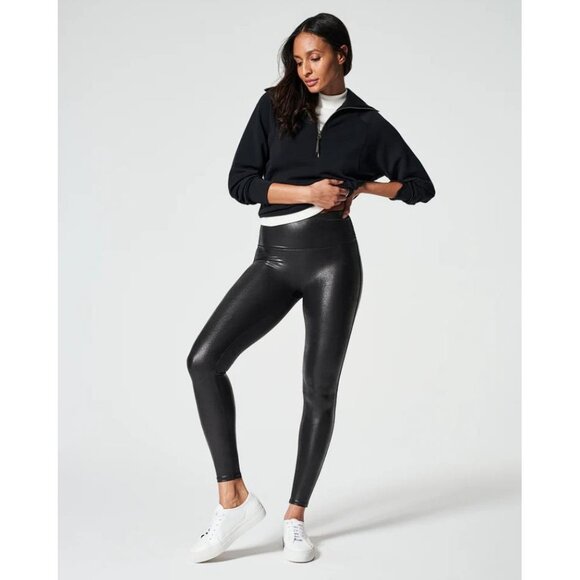 SPANX Women's Faux Leather Leggings Size PXL In Black - Picture 1 of 8